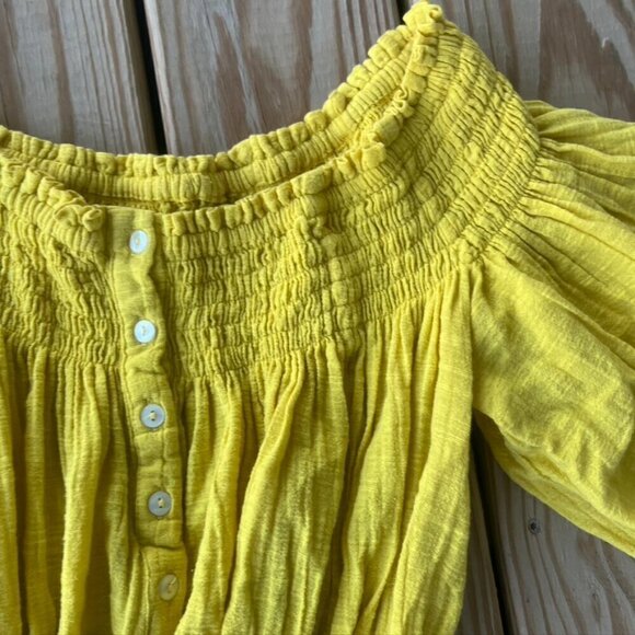 We the Free Dancing Till Dawn Off the Shoulder Crop Top in Yellow oversized XS - Picture 8 of 10